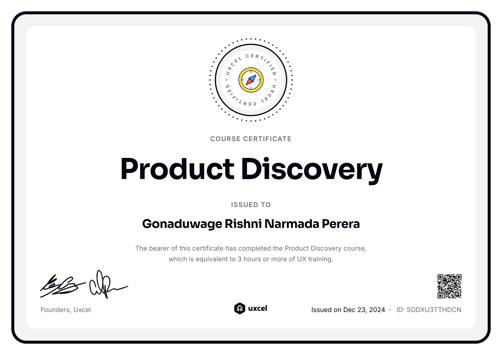 Gonaduwage Rishni Narmada Perera's certificate